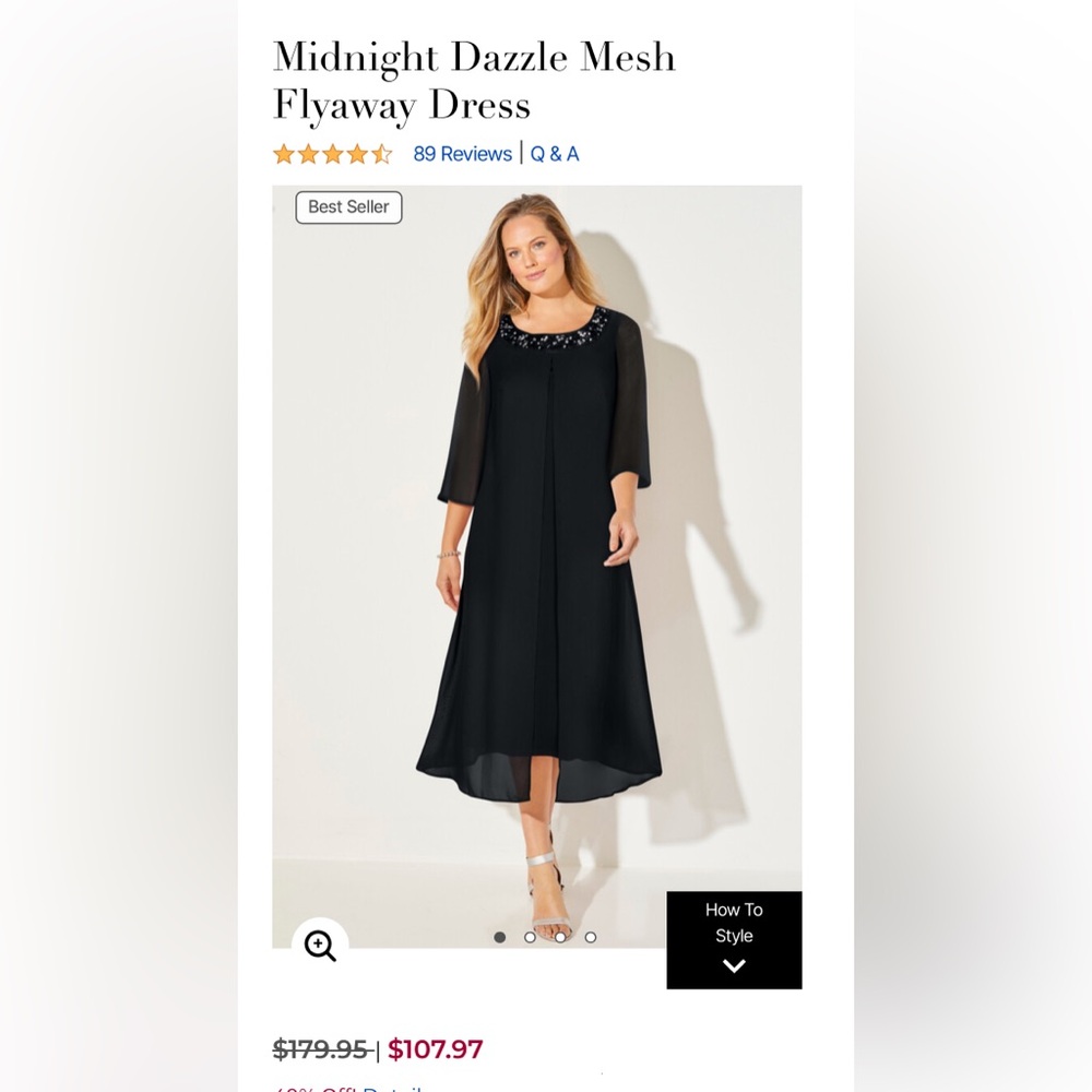 Catherines Midnight Dazzle Mesh Flyaway Dress dress sz 4X NWOT Black